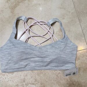 lululemon athletica Light Gray Striped Sports Bra with Pink Strappy Back